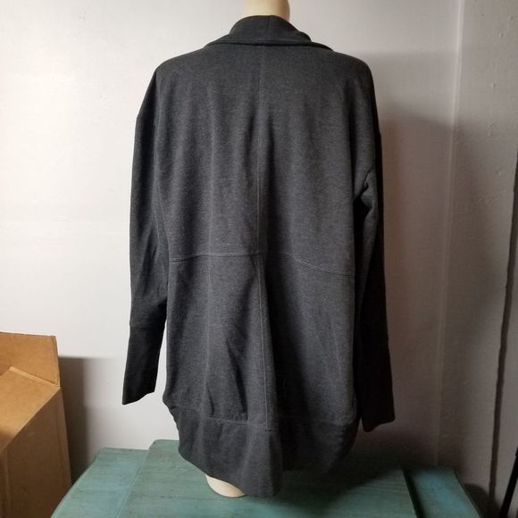 Eddie Bauer Open Blazer Medium M super soft fleece inside charcoal gray long sle - Picture 3 of 7